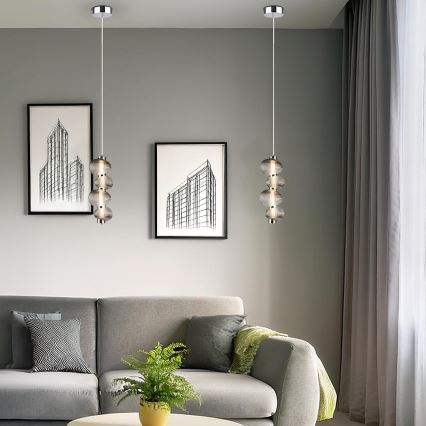 Lampada a sospensione LED su cavo BOLLA LED/17W/230V Ø 16 cm cromo lucido/grigio fumé