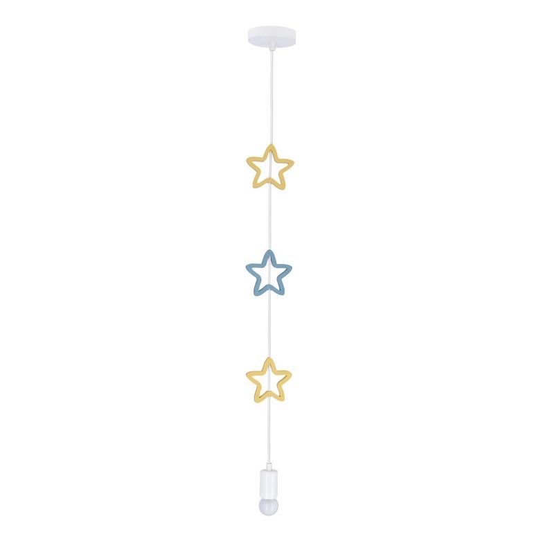 Lampada a sospensione per bambini STARS con cavo 1xE27/20W/230V giallo/blu/bianco