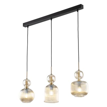 Lampada a sospensione SOPHIA con cavo 3xE14/10W/230V Nero/Beige fumé