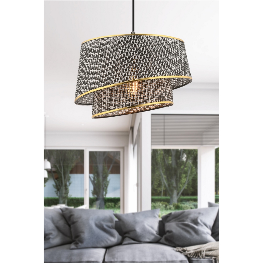 Lampada a sospensione su cavo BARETTE 1xE27/60W/230V grigio/oro