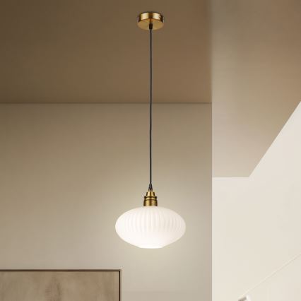 Lampada a sospensione su cavo HECTOR 1xE27/15W/230V bianco/ottone Ø 25 cm