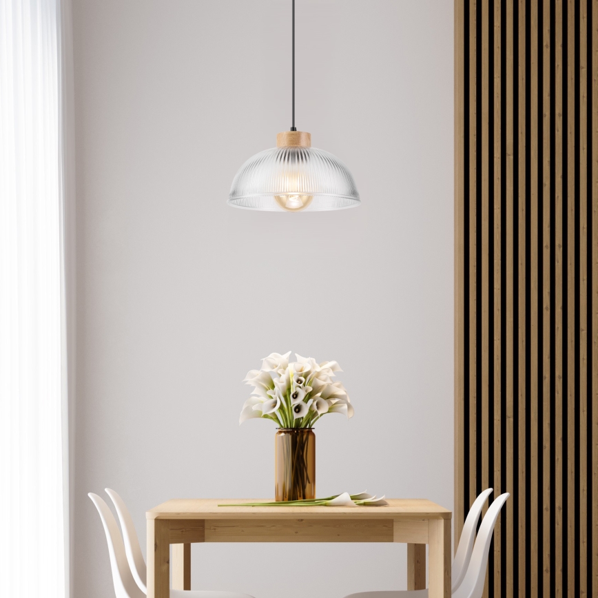 Lampada a sospensione su cavo PIA 1xE27/60W/230V Ø 30 cm rovere