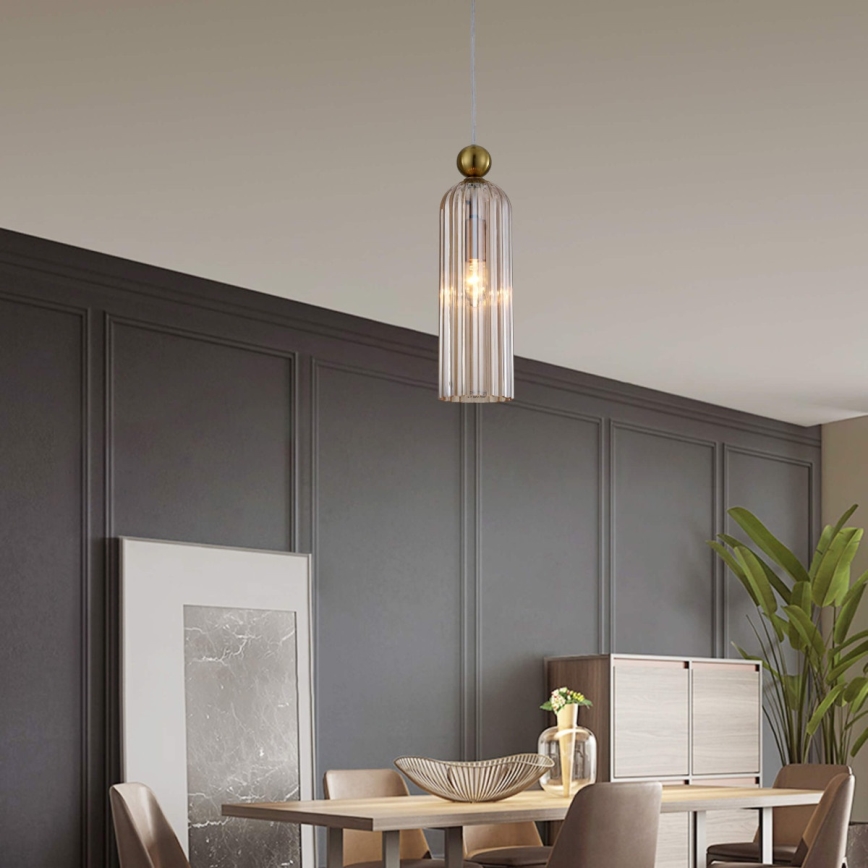 Lampada a sospensione su cavo PIEGA 1xE14/40W/230V ottone/beige fumé