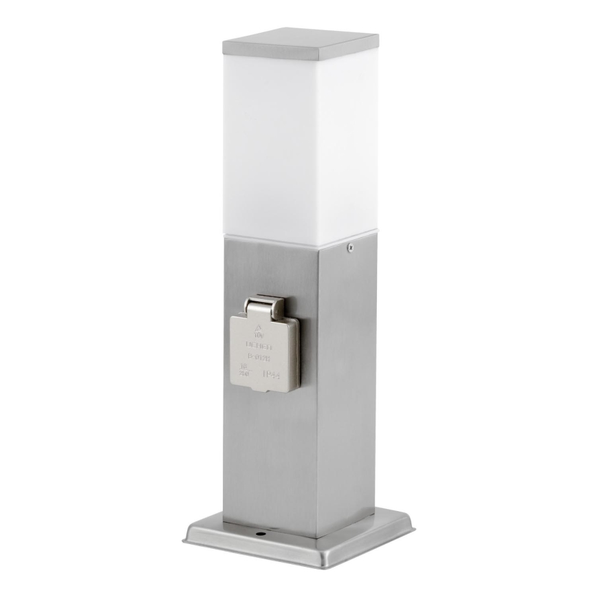 Lampada da esterno con 2 prese SCHUKO 1xE27/20W/230V cromo opaco IP44