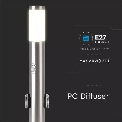Lampada da esterno con sensore + 2 prese SCHUKO 1xE27/60W/230V IP44 60cm cromo opaco