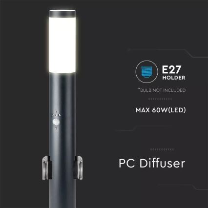 Lampada da esterno con sensore e 2 prese SCHUKO 1xE27/60W/230V IP44 60cm antracite