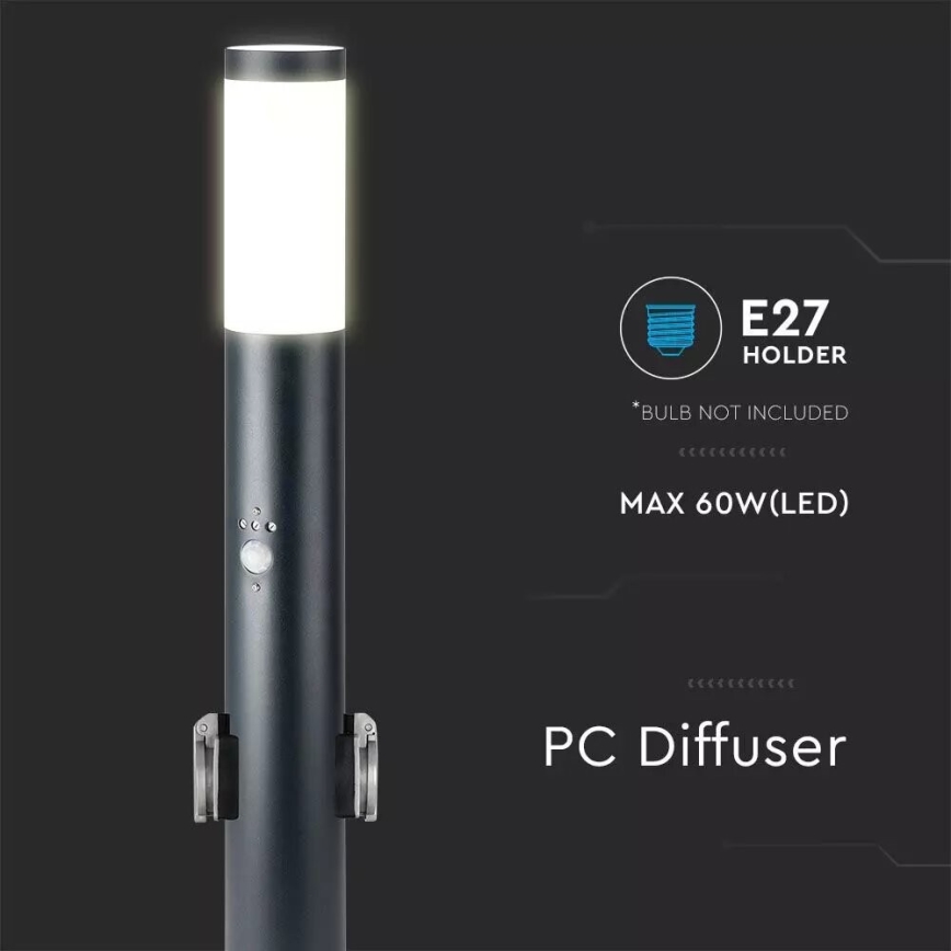 Lampada da esterno con sensore e 2 prese SCHUKO 1xE27/60W/230V IP44 60cm antracite