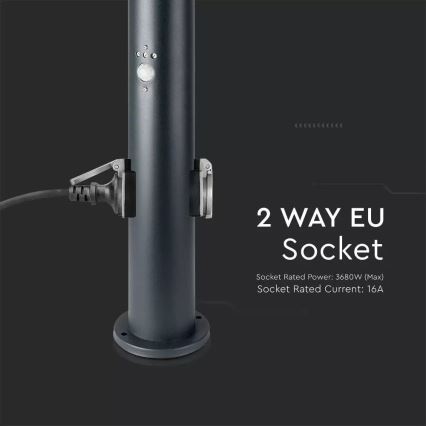 Lampada da esterno con sensore e 2 prese SCHUKO 1xE27/60W/230V IP44 60cm antracite