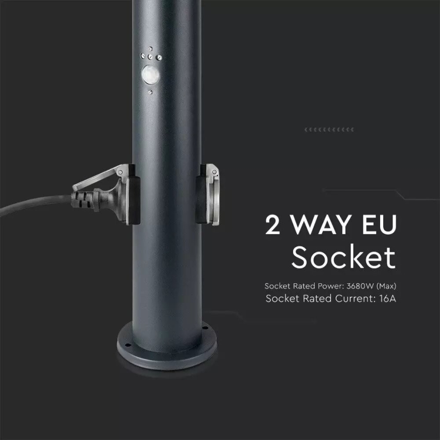 Lampada da esterno con sensore e 2 prese SCHUKO 1xE27/60W/230V IP44 60cm antracite
