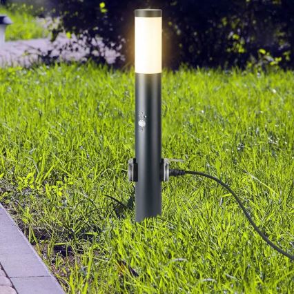 Lampada da esterno con sensore e 2 prese SCHUKO 1xE27/60W/230V IP44 60cm antracite
