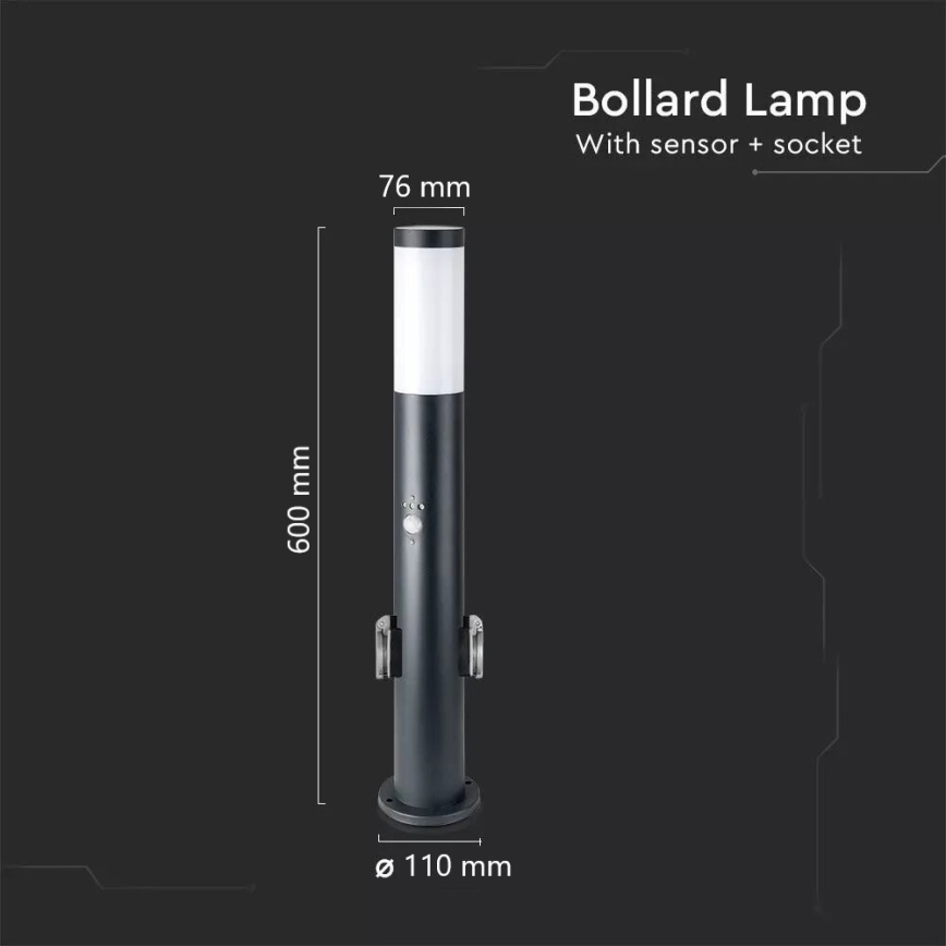 Lampada da esterno con sensore e 2 prese SCHUKO 1xE27/60W/230V IP44 60cm antracite