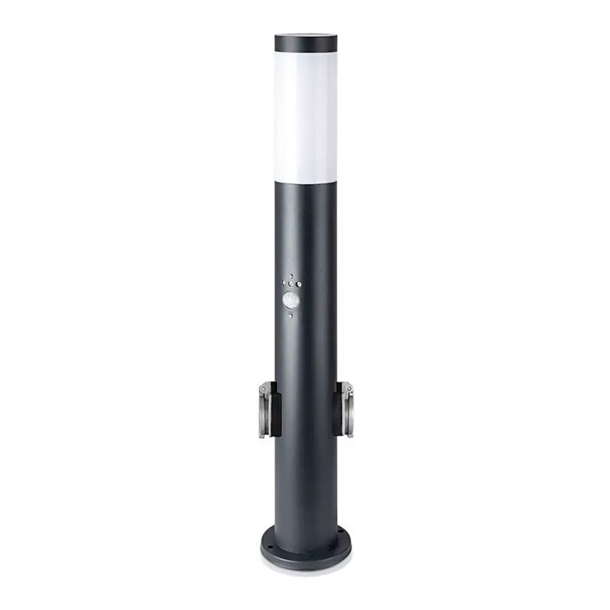 Lampada da esterno con sensore e 2 prese SCHUKO 1xE27/60W/230V IP44 60cm nero
