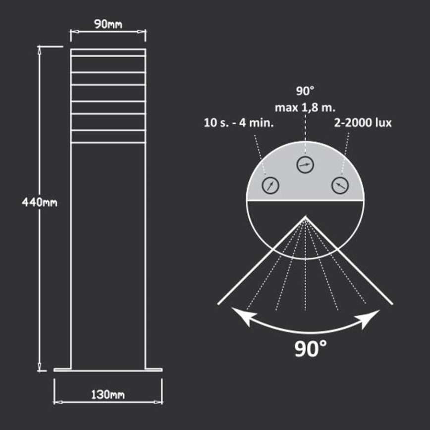 Lampada da esterno con sensore TEKSAS 1xE27/12W/230V IP44 44 cm grafite