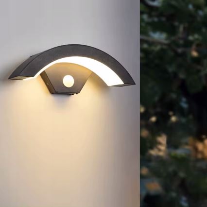 Lampada da parete per esterni con sensore di movimento, LED/10W/230V, IP54, nera