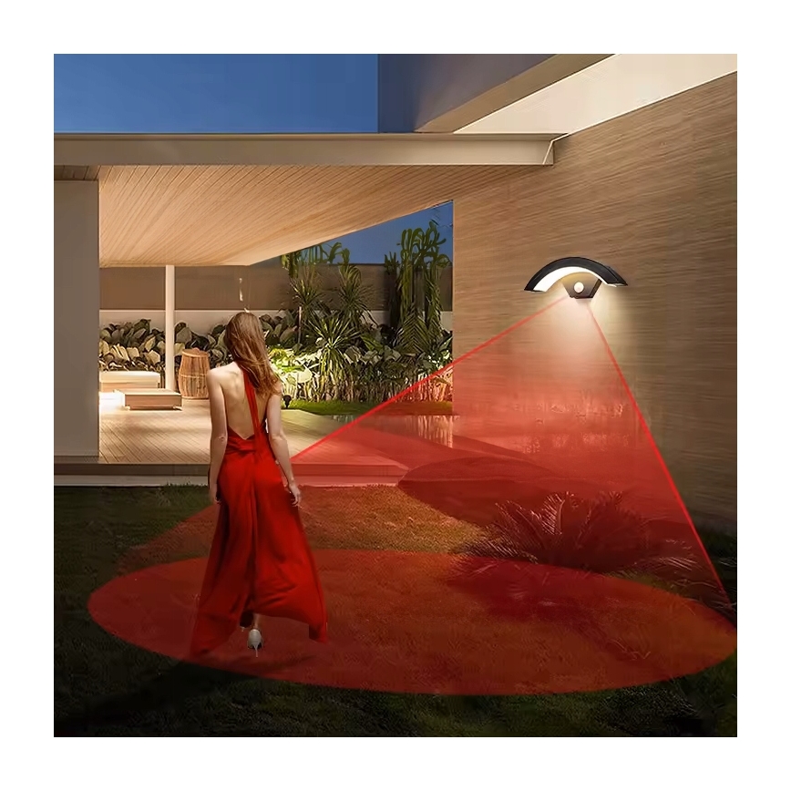 Lampada da parete per esterni con sensore di movimento, LED/10W/230V, IP54, nera