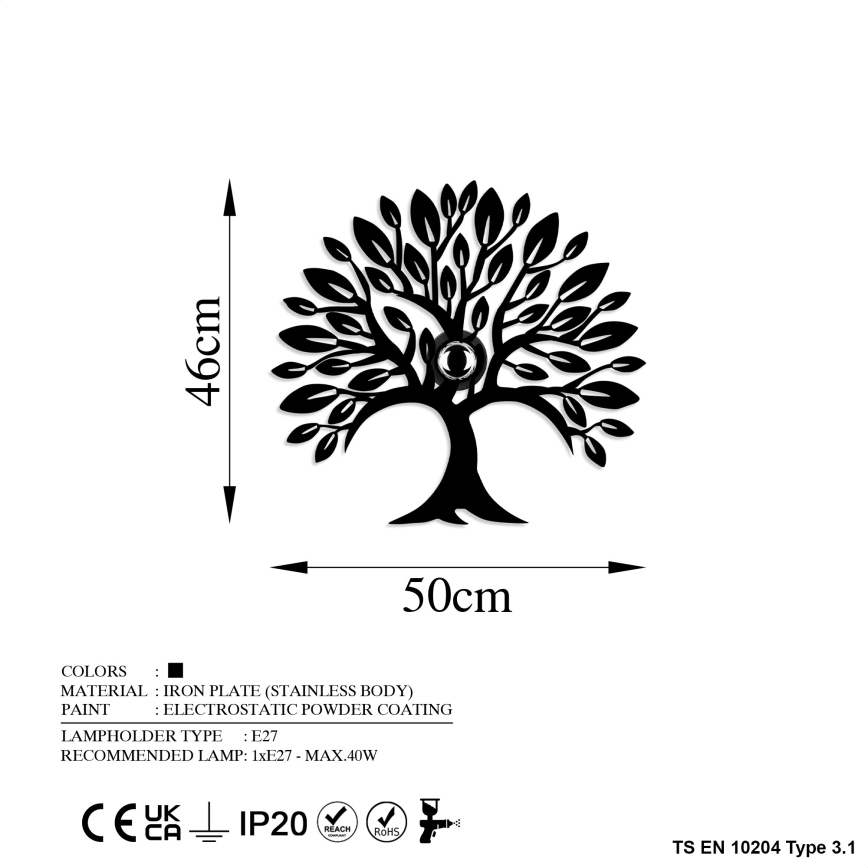 Lampada da parete HEART TREE 1xE27/40W/230V nera