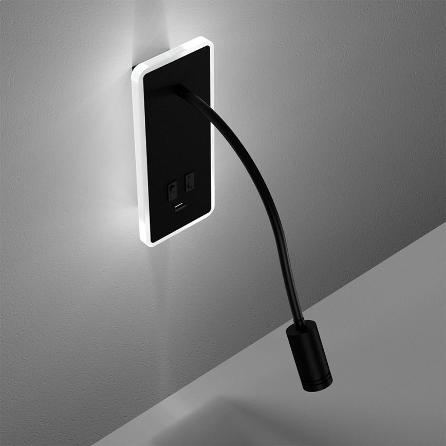 Lampada da parete LED flessibile con USB BASE LED/8W+LED/2W/230V nera