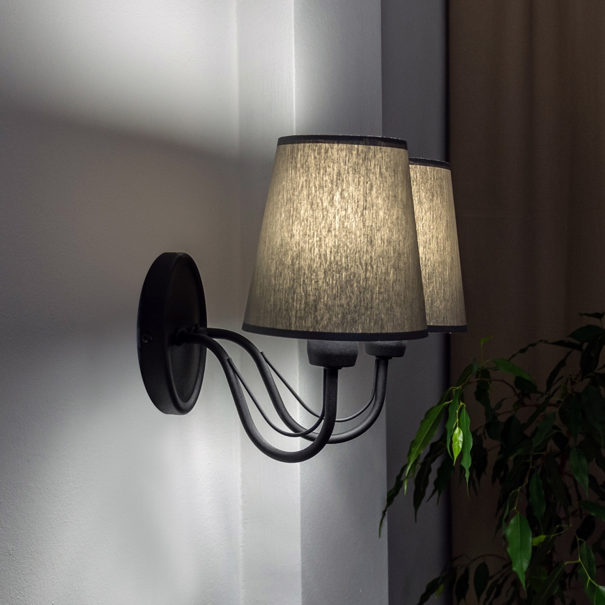 Lampada da parete MALBO 2xE27/15W/230V grigia/nera