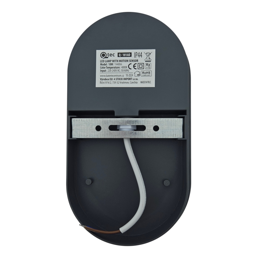 Lampada da parete per esterni LED con sensore di movimento, 18W/230V, IP44, antracite