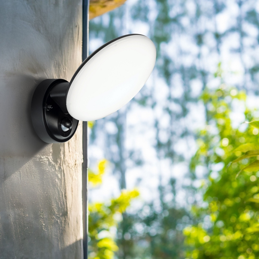 Lampada da parete a LED per esterni con sensore di movimento e crepuscolare OLAF LED/10W/230V IP44 nero