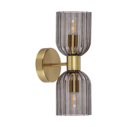 Lampada da parete PIEGA 2xE14/10W/230V ottone/nero fumé