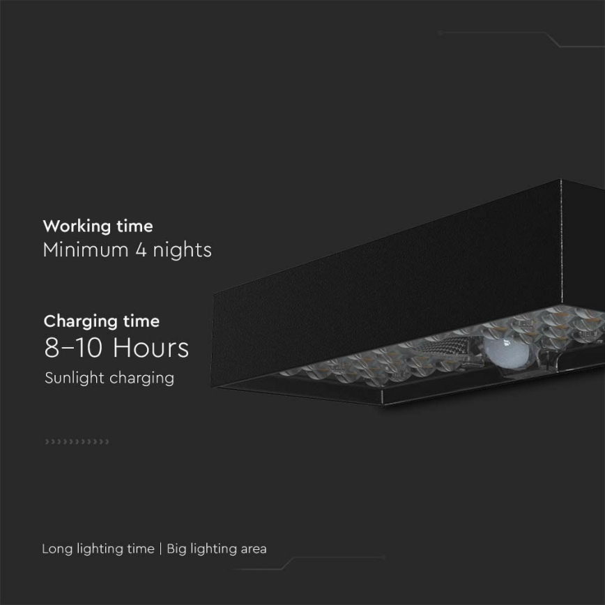 Lampada da parete solare a LED con sensore LED/6W/3,7V IP65 4000K nero