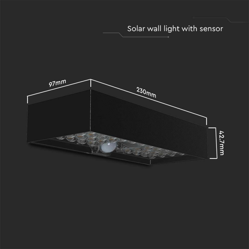 Lampada da parete solare a LED con sensore LED/6W/3,7V IP65 4000K nero