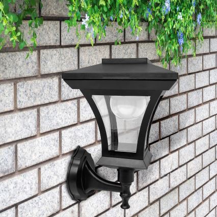 Lampada da parete solare a LED TIRANA — Batteria da 1,2 V / 1800 mAh, IP44, nera
