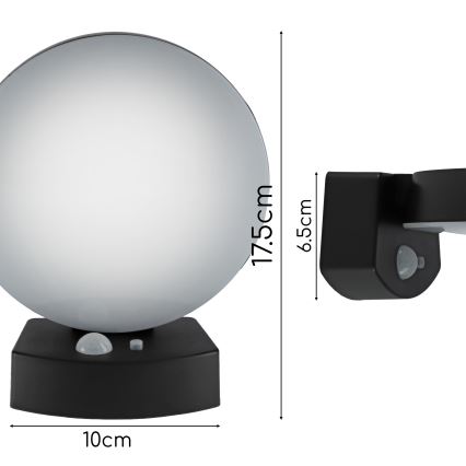 Lampada da parete solare a LED dimmerabile con sensore LED/3W/3,7V 1800 mAh IP54 nera