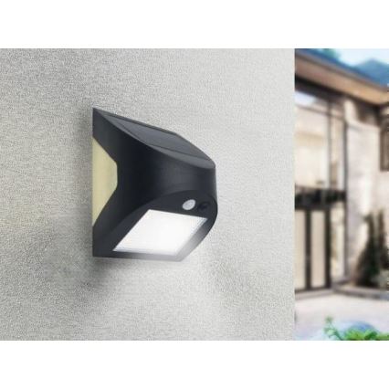 Lampada da parete solare LED con sensore LED/3W/3,7V 3000/4000K 1200 mAh IP54 nera