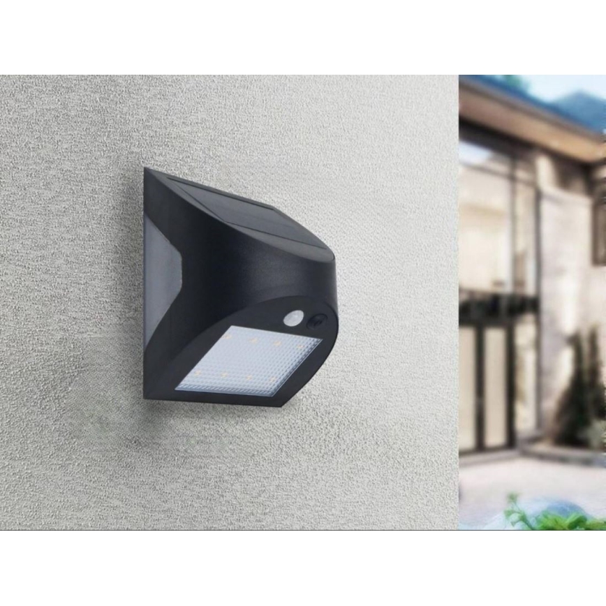 Lampada da parete solare LED con sensore LED/3W/3,7V 3000/4000K 1200 mAh IP54 nera