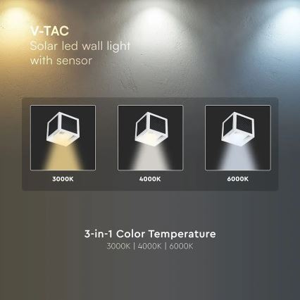Lampada da parete solare LED con sensore LED/9W/3,7V 3000/4000/6000K IP65 2600 mAh bianca