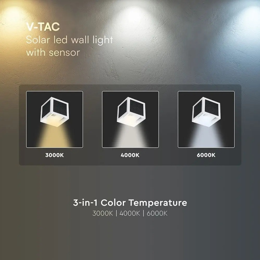 Lampada da parete solare LED con sensore LED/9W/3,7V 3000/4000/6000K IP65 2600 mAh bianca