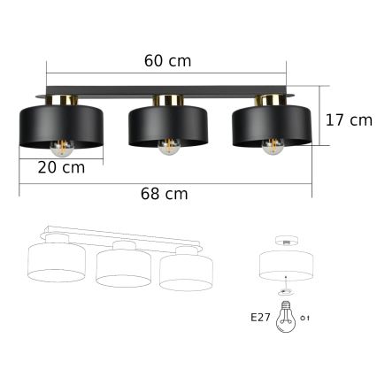 Lampada da soffitto IGNIA 3xE27/60W/230V nero/oro