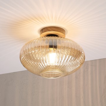 Lampada da soffitto MILOU WOOD 1xE27/15W/230V rovere/beige fumé Ø 29 cm