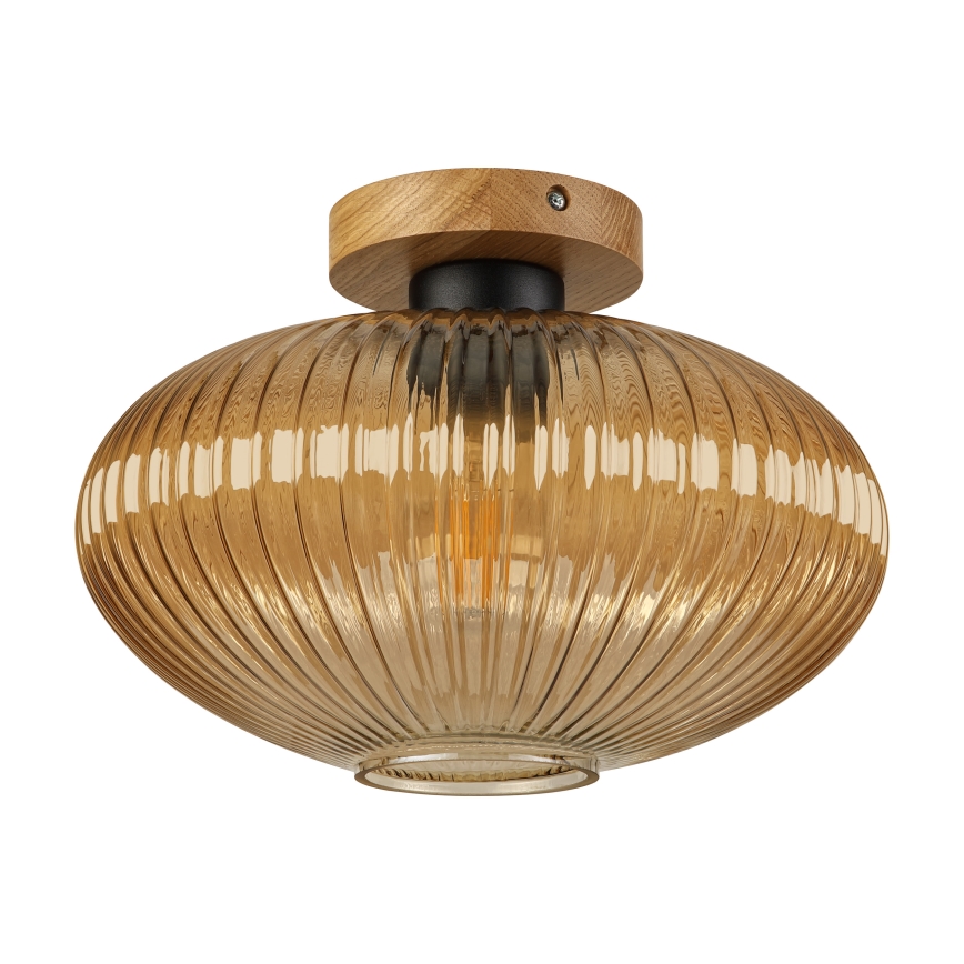 Lampada da soffitto MILOU WOOD 1xE27/15W/230V rovere/beige fumé Ø 29 cm