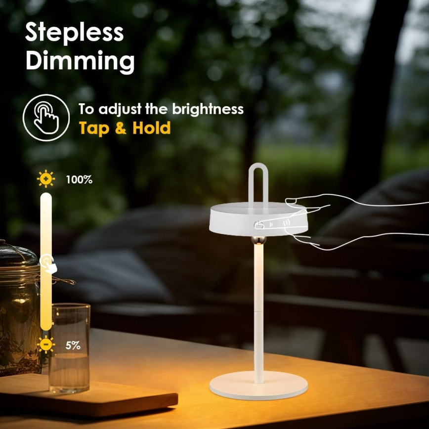 Lampada da tavolo LED dimmerabile ricaricabile a sfioramento per esterni GENTLE LED/1,5W/3,7V 3000 mAh IP44 bianca