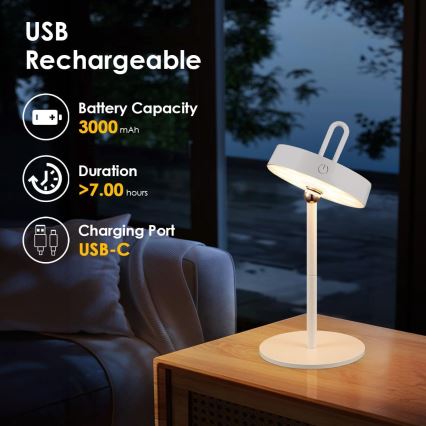 Lampada da tavolo LED dimmerabile ricaricabile a sfioramento per esterni GENTLE LED/1,5W/3,7V 3000 mAh IP44 bianca