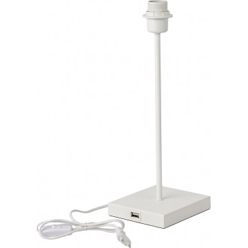 Lampada da tavolo bianca con porta USB, attacco 1x E27, 15W, 230V