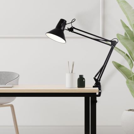 Lampada da tavolo con clip WORKER 1xE27/10W/230V nera