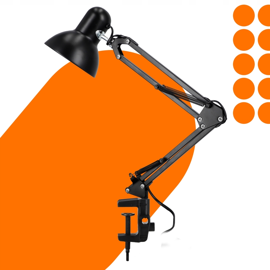 Lampada da tavolo con morsetto 1xE27/60W/230V nera