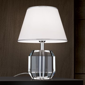 Lampada da tavolo di cristallo ALEXIS 1xE27/60W/230V bianco/cromo lucido/limpido