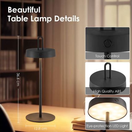 Lampada da tavolo per esterni LED dimmerabile, ricaricabile e a sfioramento SHINE LED/1,5W/3,7V 3000 mAh IP44 nera