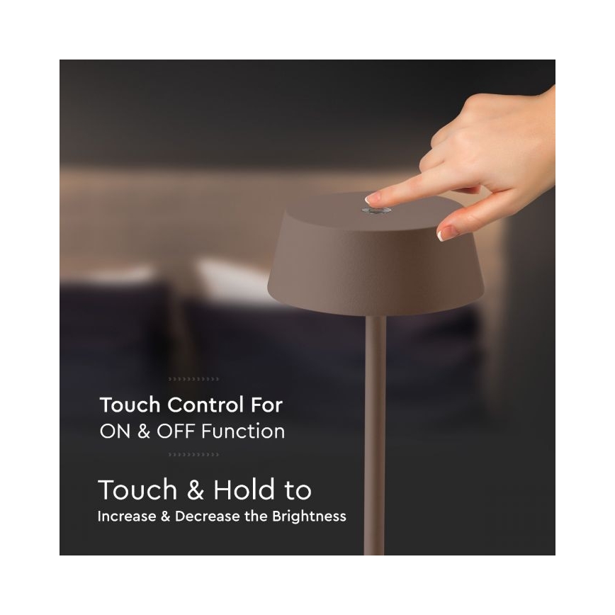 Lampada da tavolo LED da esterno dimmerabile touch ricaricabile LED/2W/5V 4400 mAh IP54 marrone