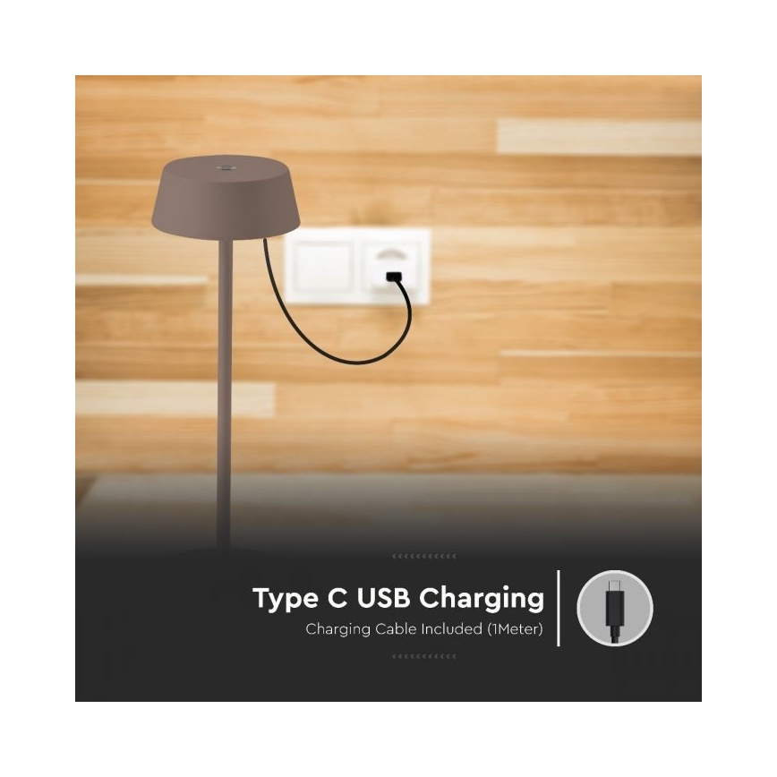 Lampada da tavolo LED da esterno dimmerabile touch ricaricabile LED/2W/5V 4400 mAh IP54 marrone
