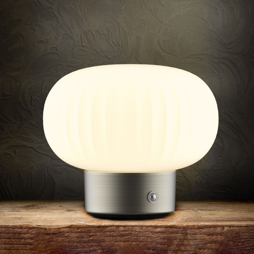 Lampada da tavolo LED dimmerabile con funzione Touch LATTE LED/1,8W/5V USB 2000 mAh cromo opaco/bianco