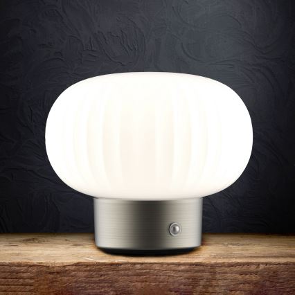 Lampada da tavolo LED dimmerabile con funzione Touch LATTE LED/1,8W/5V USB 2000 mAh cromo opaco/bianco