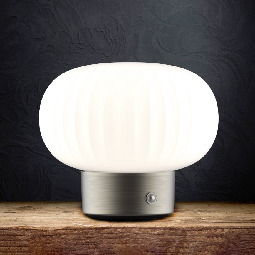 Lampada da tavolo LED dimmerabile con funzione Touch LATTE LED/1,8W/5V USB 2000 mAh cromo opaco/bianco