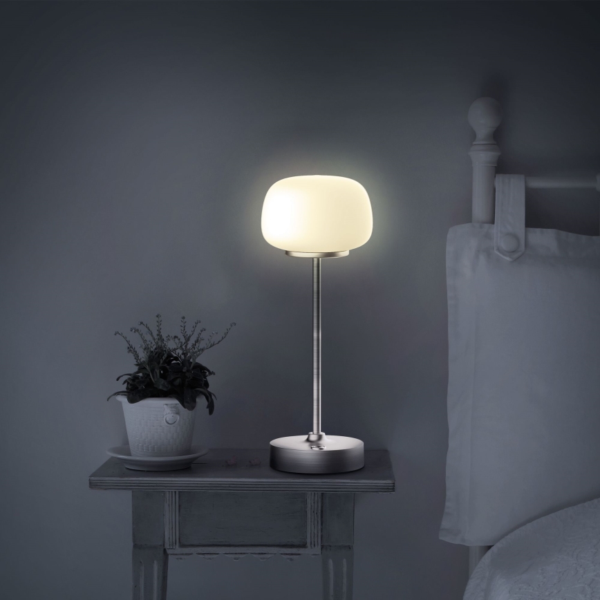 Lampada da tavolo LED dimmerabile con funzione Touch RIMINI LED/2W/5V USB 2000 mAh cromo opaco/bianco