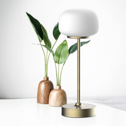 Lampada da tavolo LED dimmerabile con funzione Touch RIMINI LED/2W/5V USB 2000 mAh oro/bianco